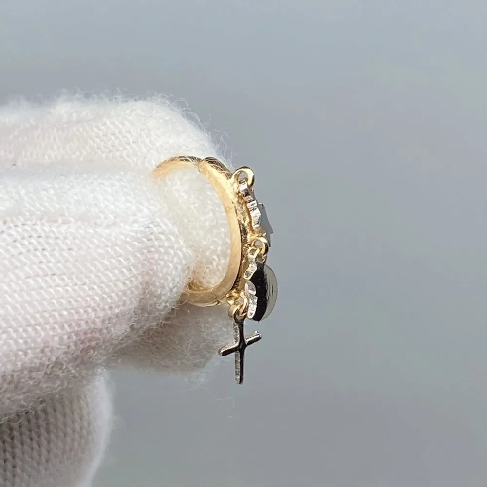 Carla Nancy B. 14k Gold Huggie Hoop earrings with star and cross charm